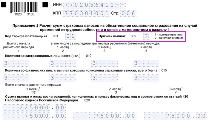 Пример заполнения расчета по страховым взносам