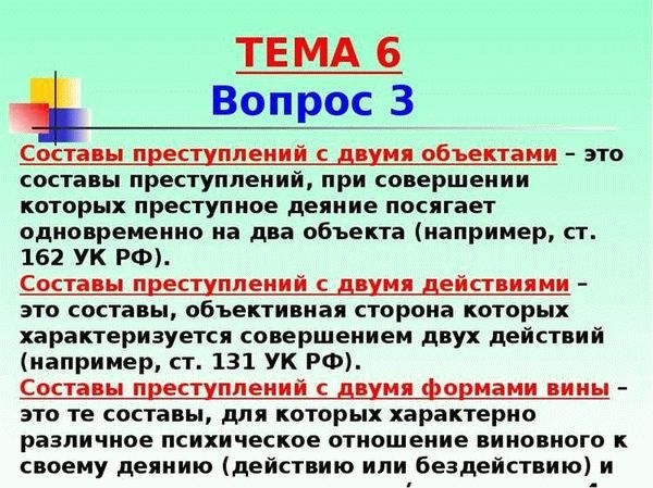 Элементы: объект (предмет) и субъект, объективная и субъективная стороны